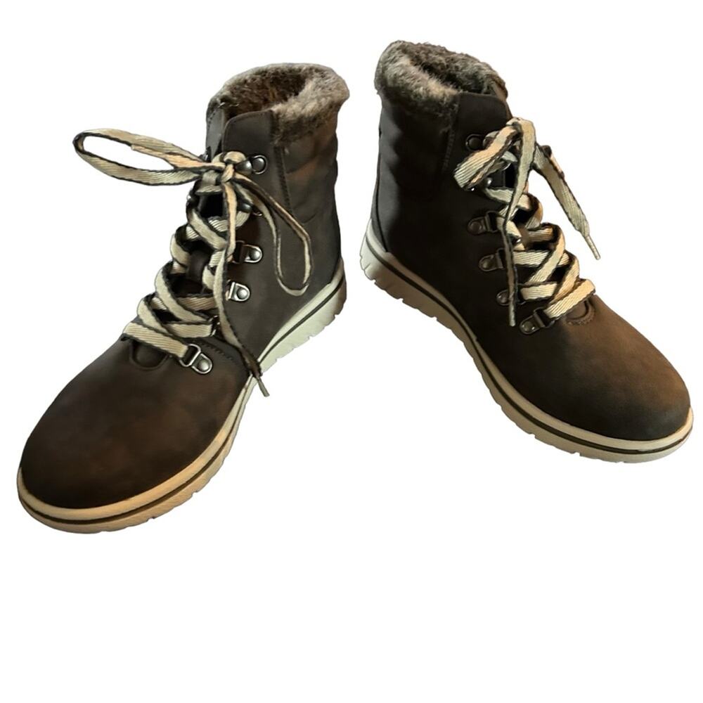 Cliffs by White Mountain Hallet Hiking Boot Bootie NEW Size 9 Grey Gray Fur Trim - Picture 6 of 11